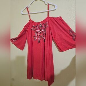 Rebellion Orange Red Embroidered Cold-Shoulder Dress